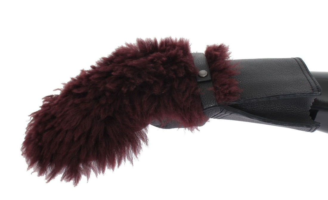 Dolce &amp; Gabbana Black Leather Bordeaux Shearling Gloves
