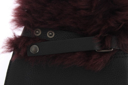 Dolce &amp; Gabbana Black Leather Bordeaux Shearling Gloves
