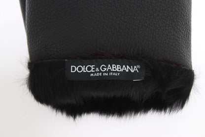 Dolce &amp; Gabbana Black Leather Bordeaux Shearling Gloves