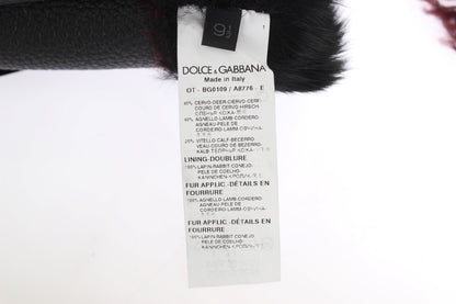 Dolce &amp; Gabbana Black Leather Bordeaux Shearling Gloves