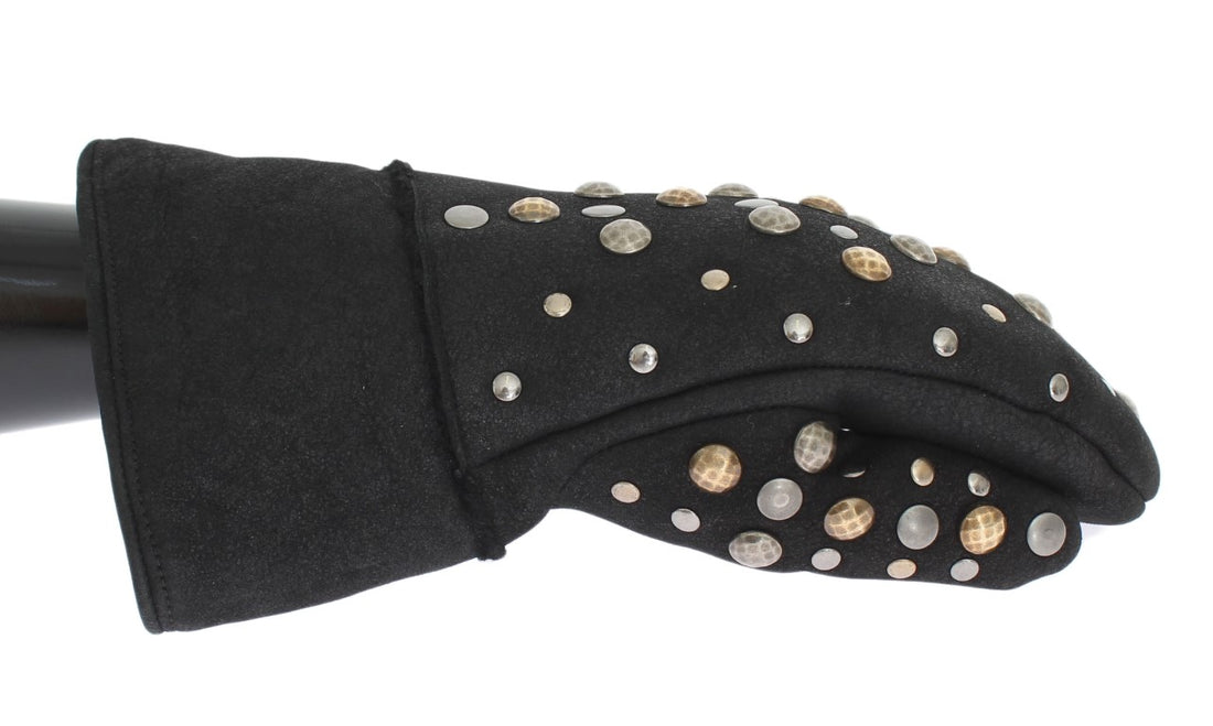 Dolce &amp; Gabbana Gray Wool Shearling Studded Gloves
