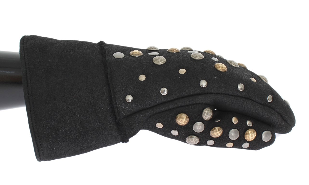 Dolce &amp; Gabbana Gray Wool Shearling Studded Gloves