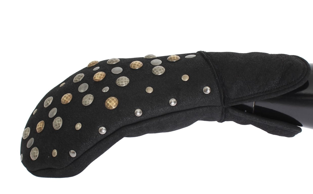 Dolce &amp; Gabbana Gray Wool Shearling Studded Gloves