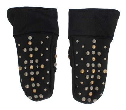 Dolce &amp; Gabbana Gray Wool Shearling Studded Gloves