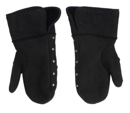 Dolce &amp; Gabbana Gray Wool Shearling Studded Gloves