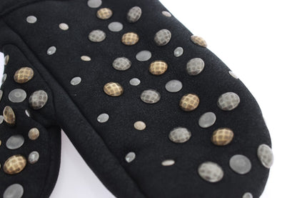 Dolce &amp; Gabbana Gray Wool Shearling Studded Gloves
