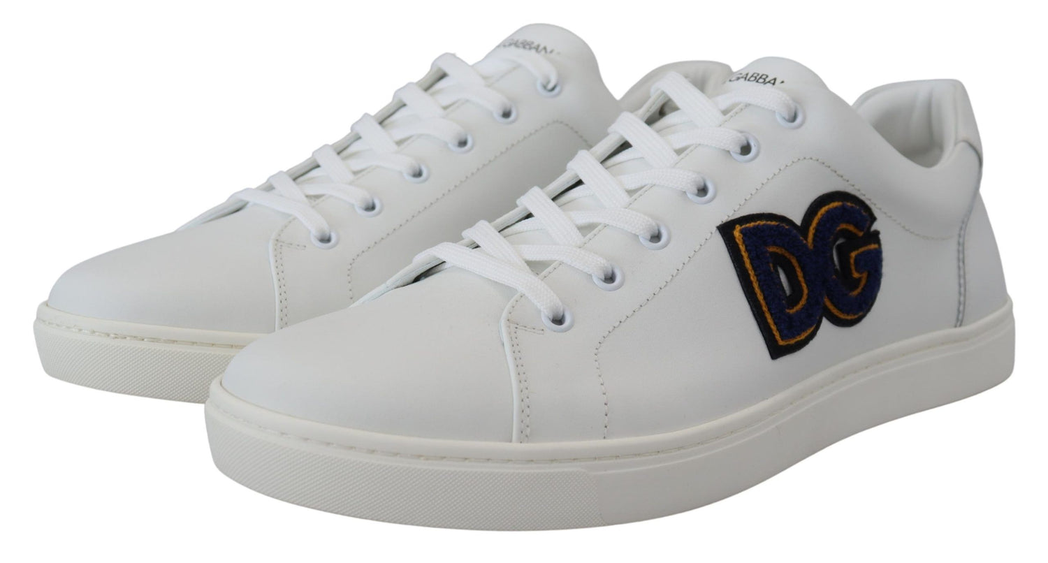 Dolce &amp; Gabbana White Leather DG Logo Casual Sneakers Shoes