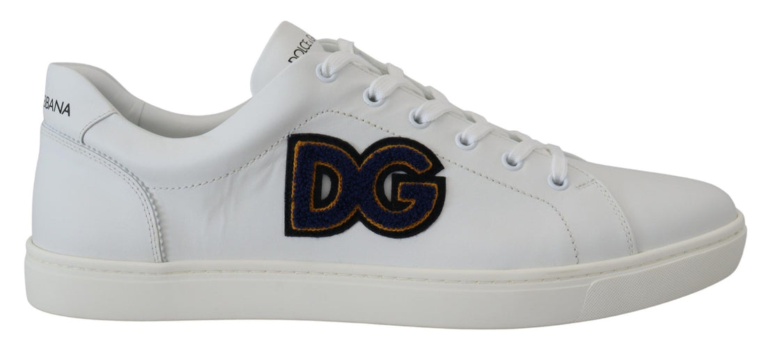 Dolce &amp; Gabbana White Leather DG Logo Casual Sneakers Shoes