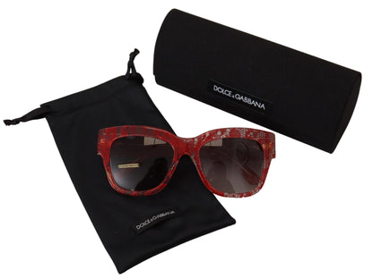 Dolce &amp; Gabbana Red Lace Acetate Rectangle Shades  DG4231F  Sunglasses
