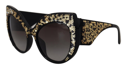 Dolce &amp; Gabbana Black Gold Sequin Butterfly Polarized DG4326 Sunglasses