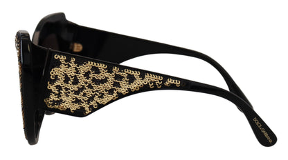 Dolce &amp; Gabbana Black Gold Sequin Butterfly Polarized DG4326 Sunglasses