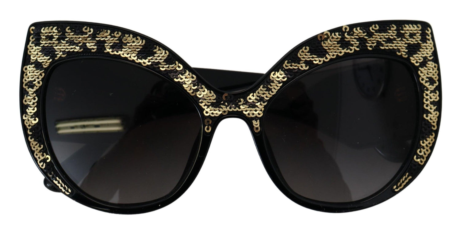 Dolce &amp; Gabbana Black Gold Sequin Butterfly Polarized DG4326 Sunglasses