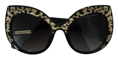 Dolce &amp; Gabbana Black Gold Sequin Butterfly Polarized DG4326 Sunglasses
