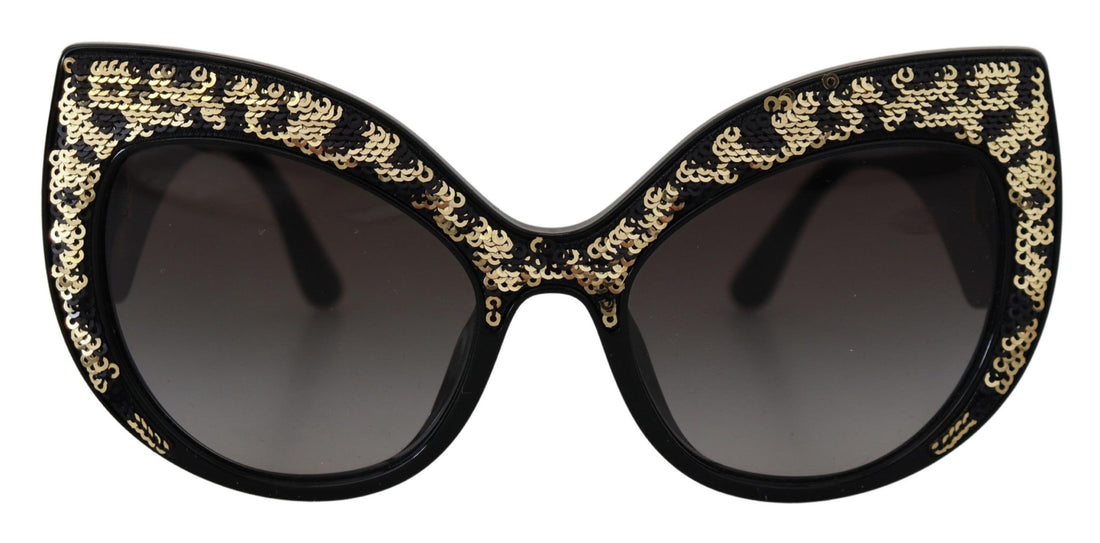 Dolce &amp; Gabbana Black Gold Sequin Butterfly Polarized DG4326 Sunglasses