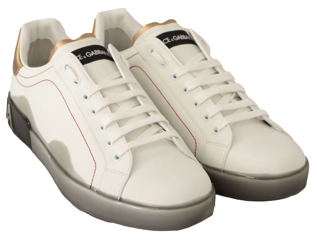 Dolce &amp; Gabbana White Gold Leather Low Top Sneakers Casual Shoes