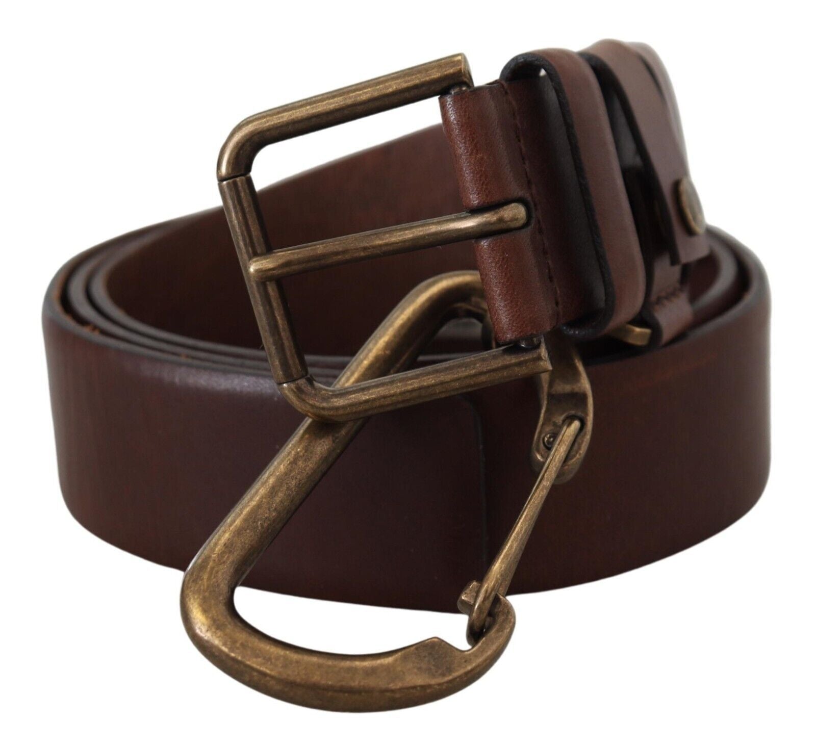 Dolce &amp; Gabbana Brown Leather Gold Metal Buckle Carabiner Belt
