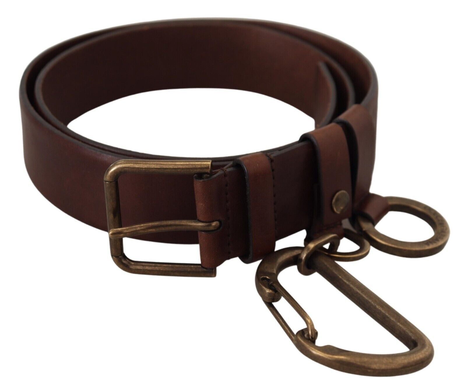 Dolce &amp; Gabbana Brown Leather Gold Metal Buckle Carabiner Belt