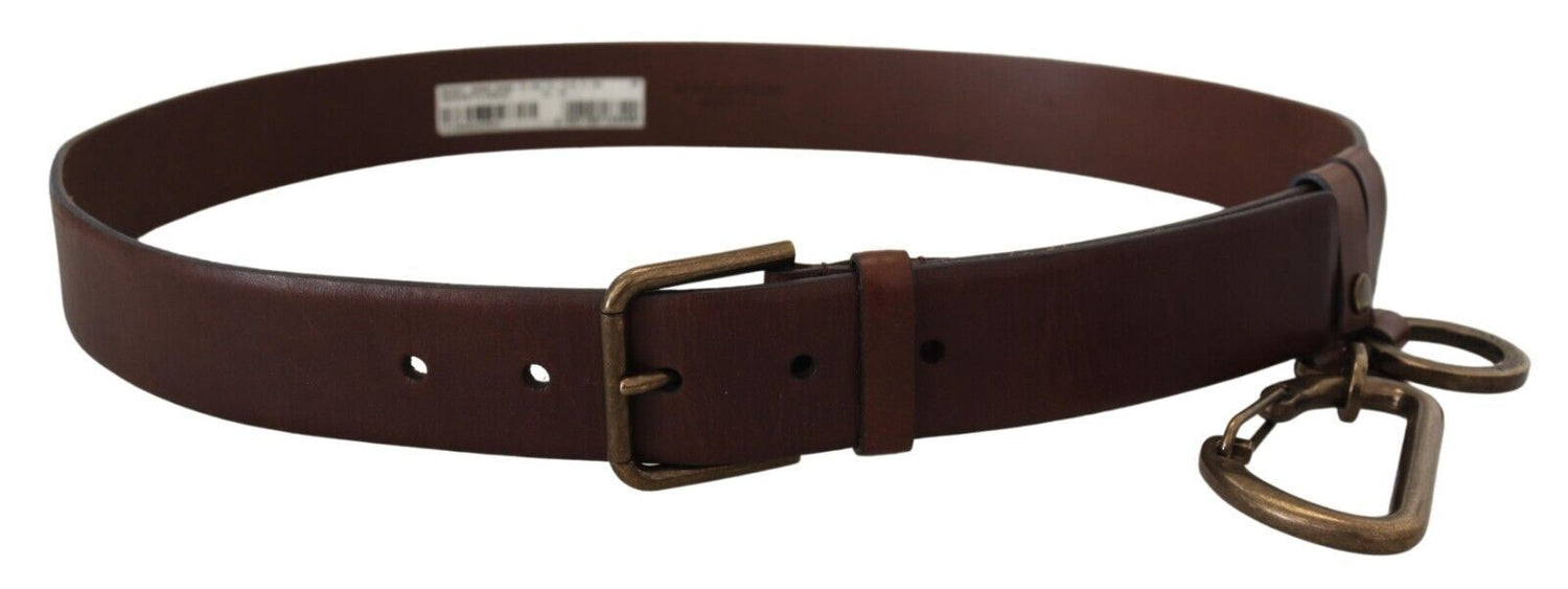 Dolce &amp; Gabbana Brown Leather Gold Metal Buckle Carabiner Belt
