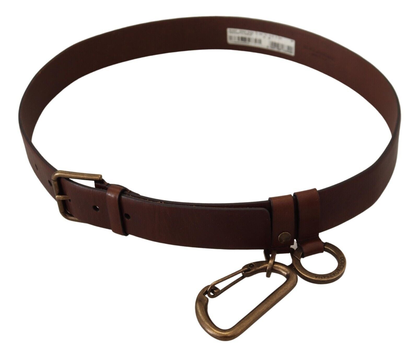 Dolce &amp; Gabbana Brown Leather Gold Metal Buckle Carabiner Belt
