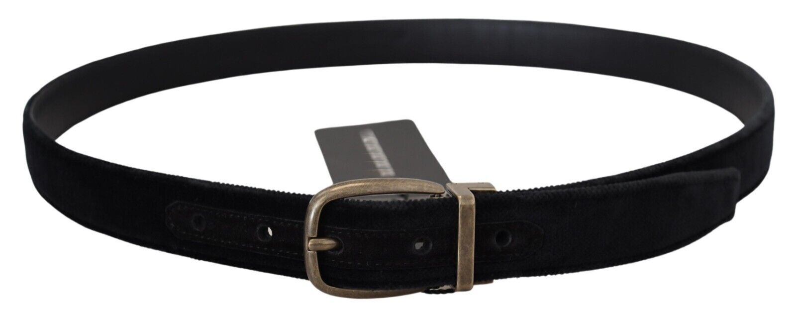 Dolce &amp; Gabbana Black Velvet Leather Antique Metal Buckle