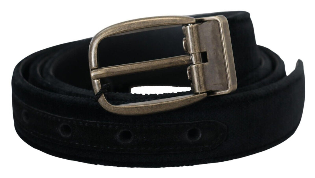 Dolce &amp; Gabbana Black Velvet Leather Antique Metal Buckle