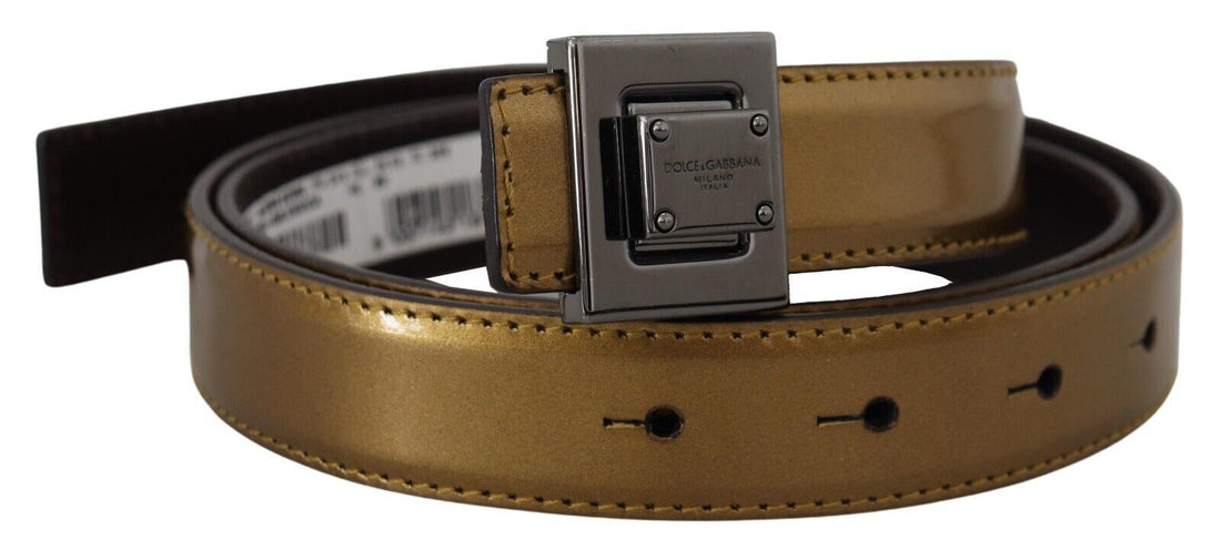 Dolce &amp; Gabbana Gold Leather Silver Square Metal Buckle Belt