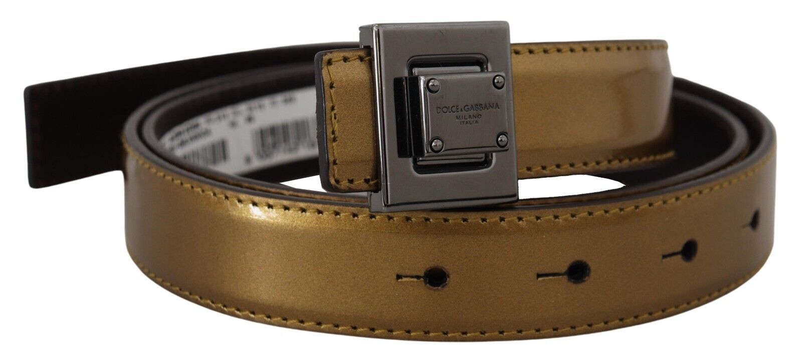 Dolce &amp; Gabbana Gold Leather Silver Square Metal Buckle Belt