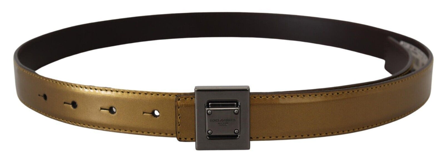 Dolce &amp; Gabbana Gold Leather Silver Square Metal Buckle Belt