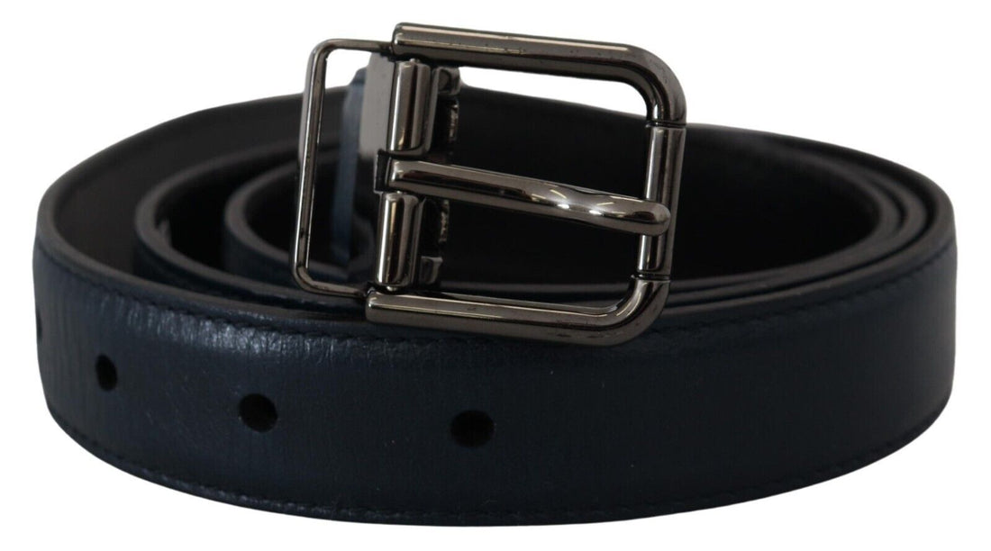 Dolce &amp; Gabbana Blue Leather Silver Metal Buckle Vintage Belt