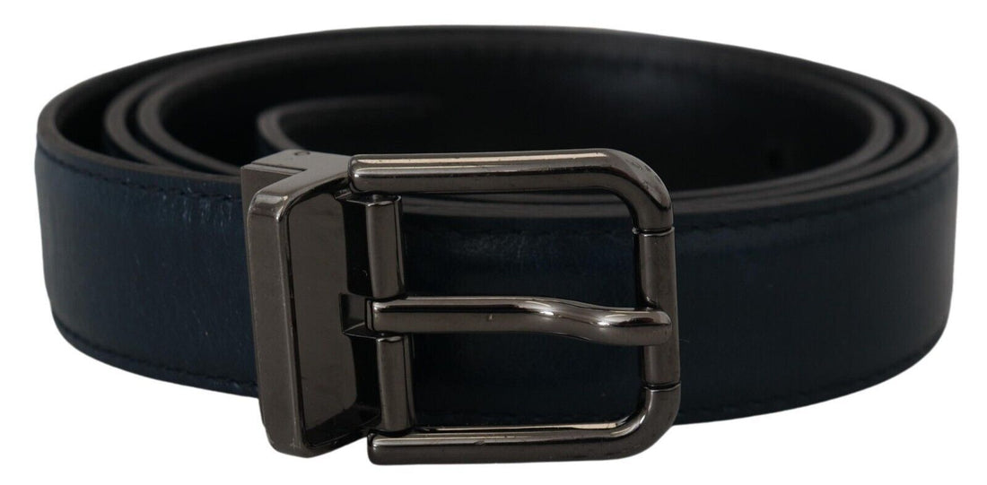 Dolce &amp; Gabbana Blue Leather Silver Metal Buckle Vintage Belt
