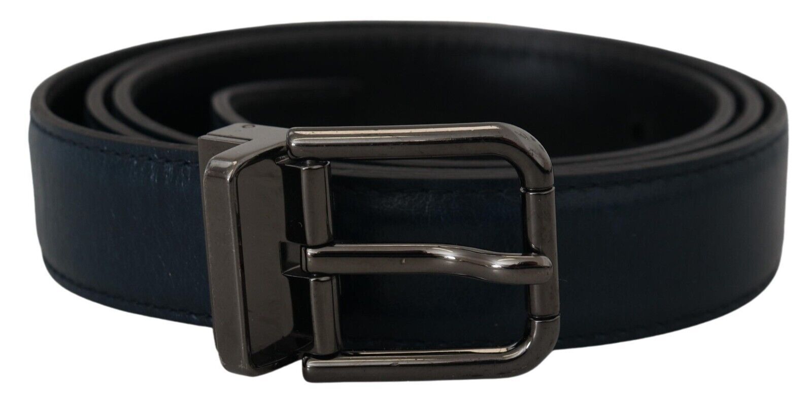 Dolce &amp; Gabbana Blue Leather Silver Metal Buckle Vintage Belt