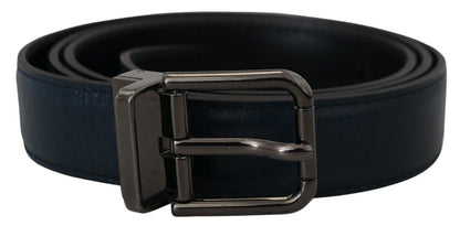 Dolce &amp; Gabbana Blue Leather Silver Metal Buckle Vintage Belt