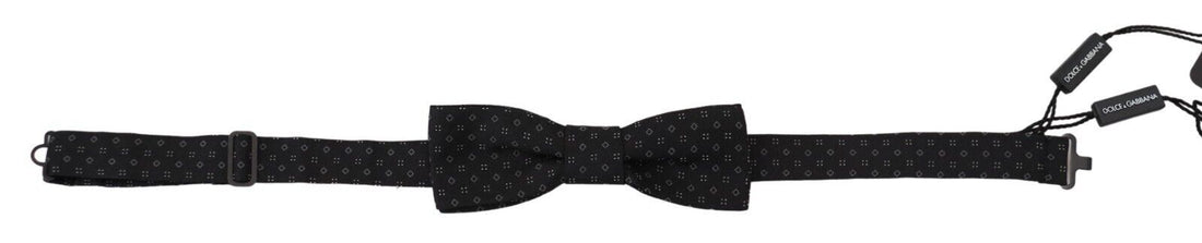 Dolce &amp; Gabbana Black Pattern Silk Adjustable Neck Papillon Bow Tie