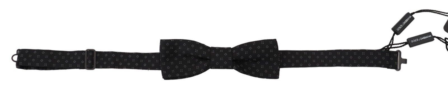 Dolce &amp; Gabbana Black Pattern Silk Adjustable Neck Papillon Bow Tie