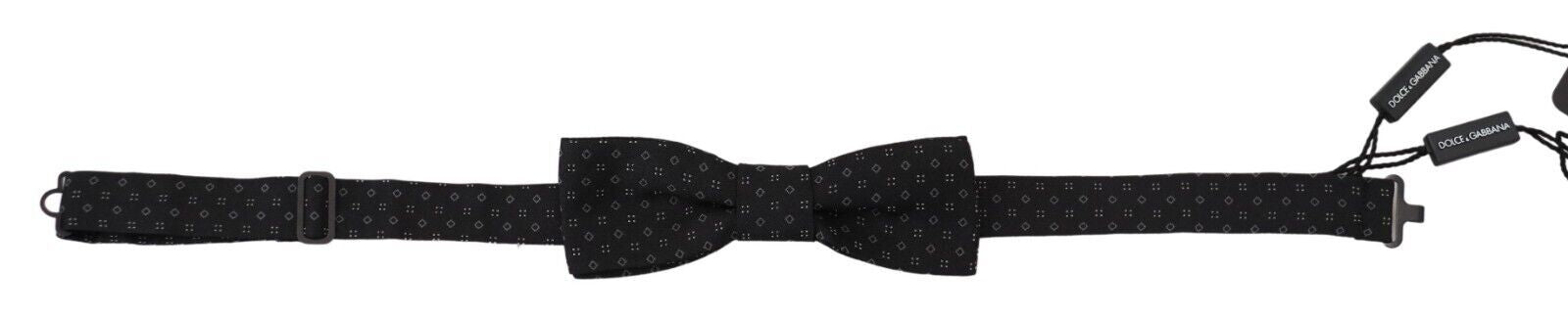 Dolce &amp; Gabbana Black Pattern Silk Adjustable Neck Papillon Bow Tie