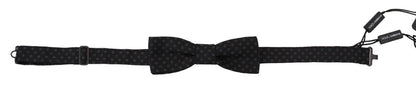 Dolce &amp; Gabbana Black Pattern Silk Adjustable Neck Papillon Bow Tie