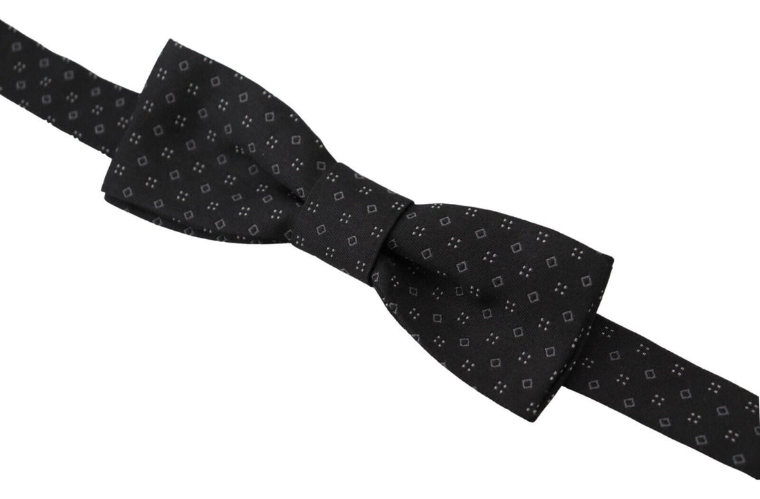Dolce &amp; Gabbana Black Pattern Silk Adjustable Neck Papillon Bow Tie