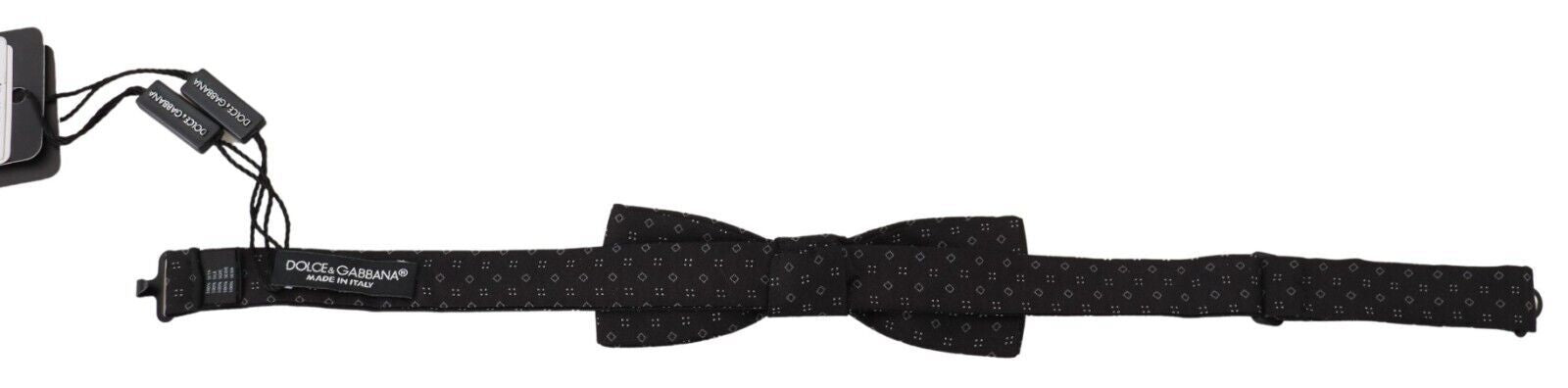 Dolce &amp; Gabbana Black Pattern Silk Adjustable Neck Papillon Bow Tie