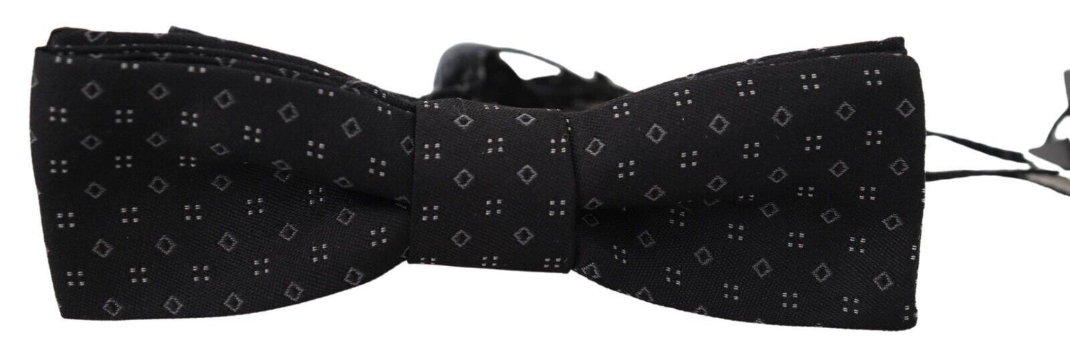Dolce &amp; Gabbana Black Pattern Silk Adjustable Neck Papillon Bow Tie