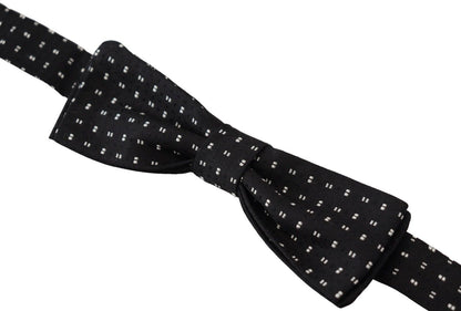 Dolce &amp; Gabbana Black Silk Patterned Neck Papillon Accessory Bow Tie