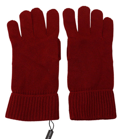Dolce &amp; Gabbana Red 100% Cashmere Knit Hands Mitten Mens Gloves