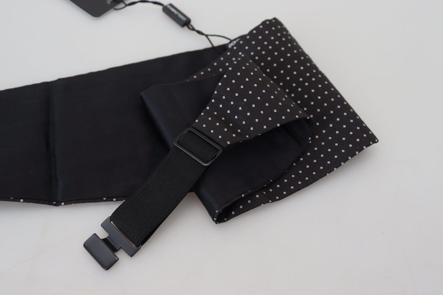 Dolce &amp; Gabbana Black Polka Dot Wide Waist Men Belt Cummerband