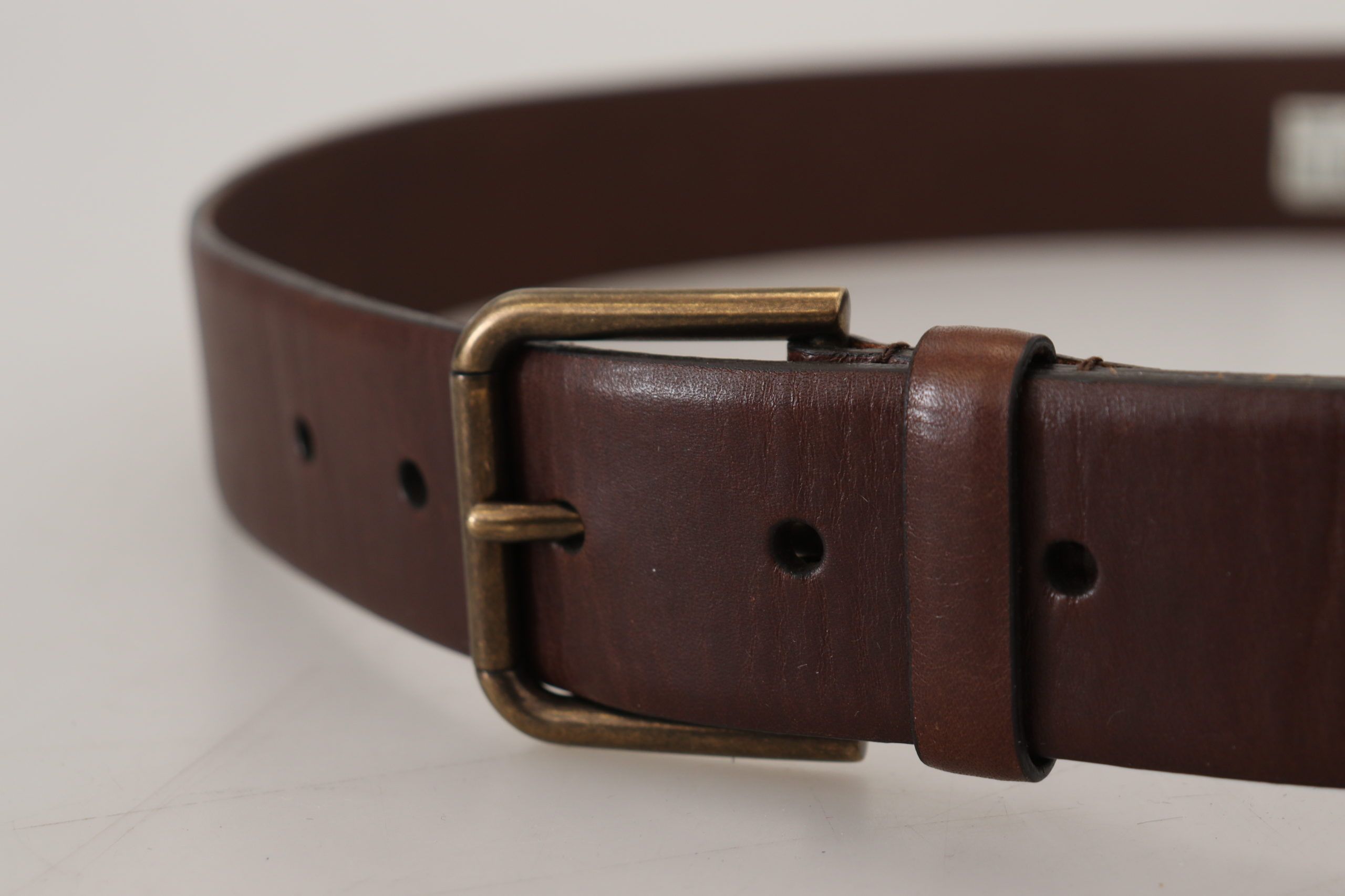 Dolce &amp; Gabbana Brown Leather Gold Metal Buckle Carabiner Belt
