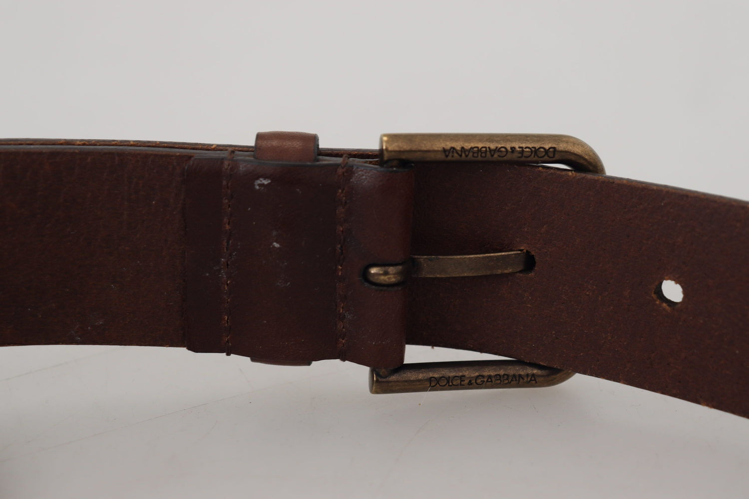 Dolce &amp; Gabbana Brown Leather Gold Metal Buckle Carabiner Belt
