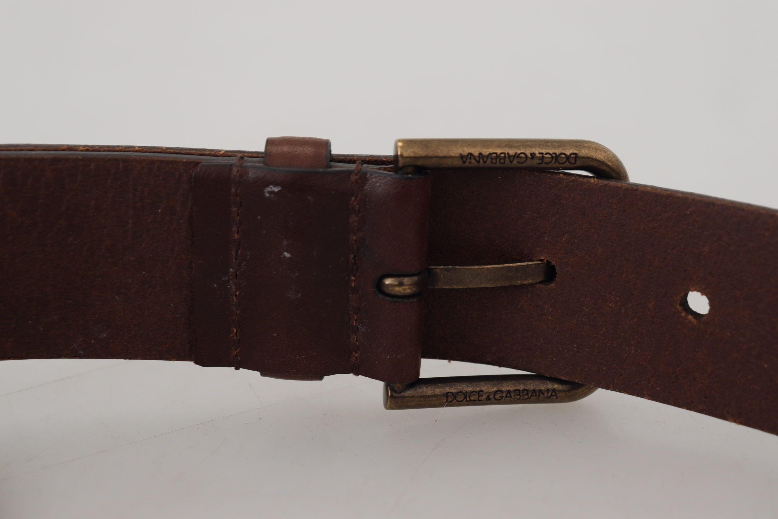 Dolce &amp; Gabbana Brown Leather Gold Metal Buckle Carabiner Belt