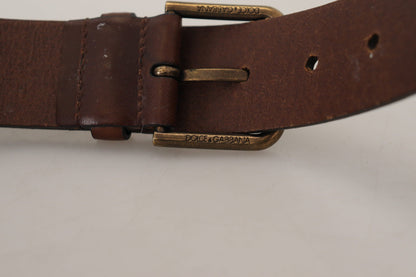 Dolce &amp; Gabbana Brown Leather Gold Metal Buckle Carabiner Belt
