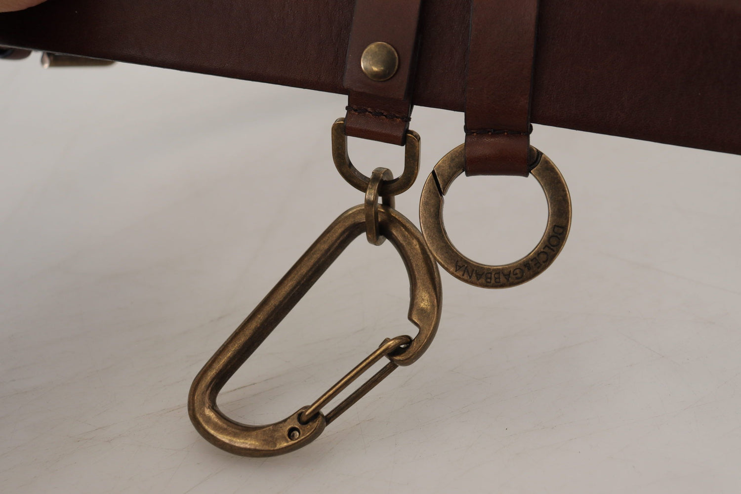 Dolce &amp; Gabbana Brown Leather Gold Metal Buckle Carabiner Belt