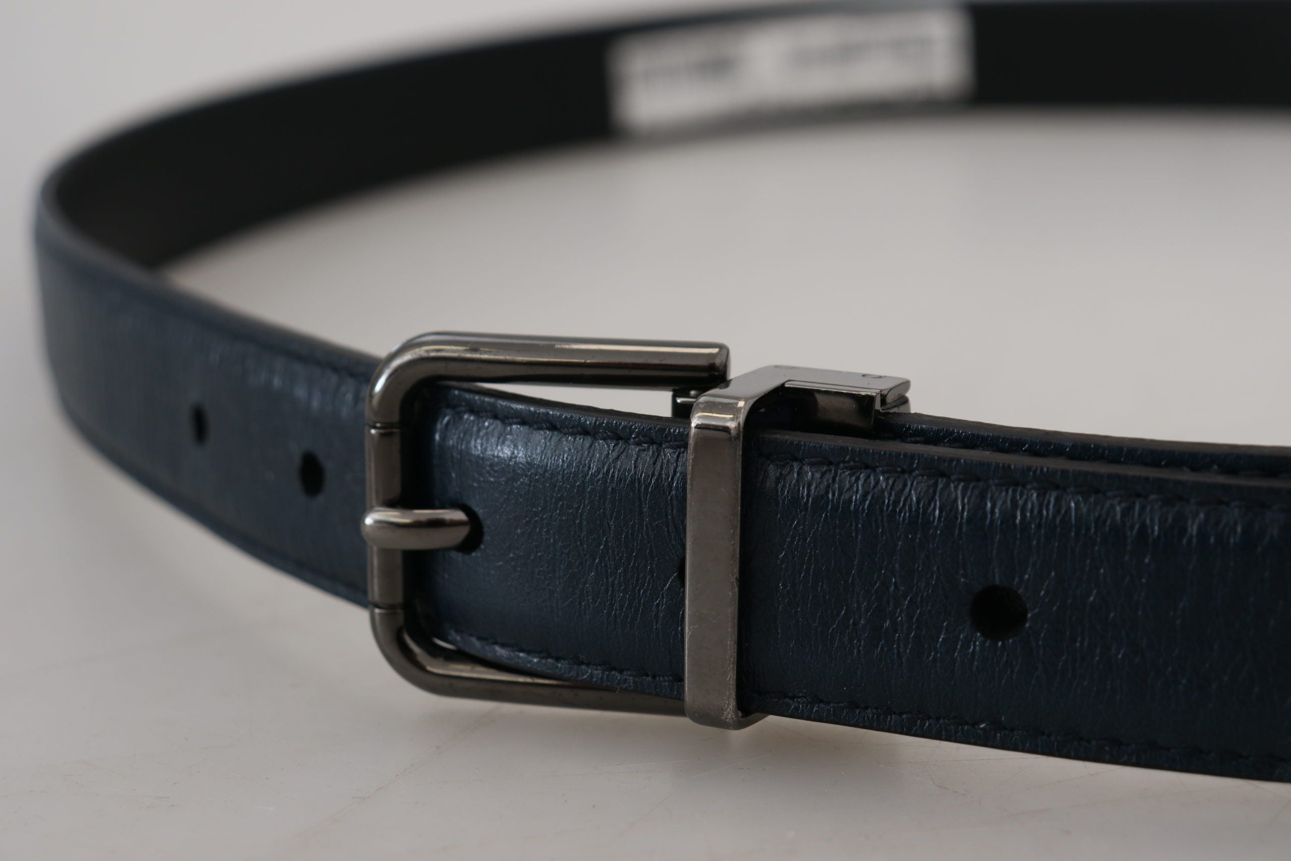Dolce &amp; Gabbana Blue Leather Silver Metal Buckle Vintage Belt