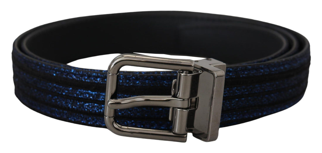 Dolce &amp; Gabbana Blue Jacquard Stripe Silver Buckle Belt