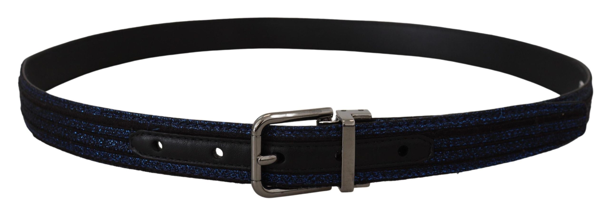 Dolce &amp; Gabbana Blue Jacquard Stripe Silver Buckle Belt